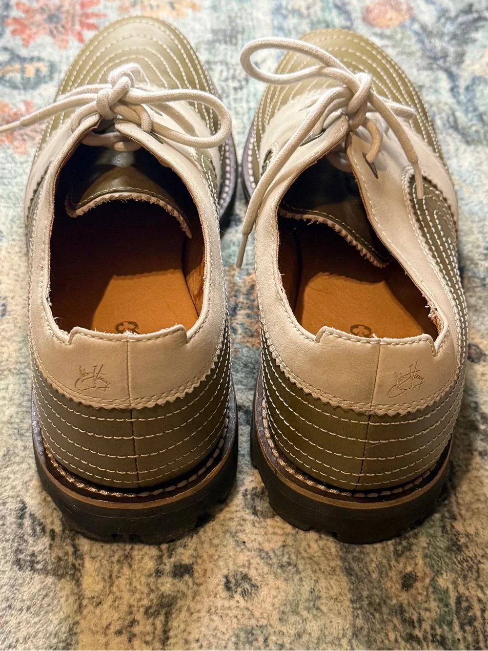 John Fluevog Vintage Men's Radio Derby - Two-Tone Olive and Green lace-up - 12